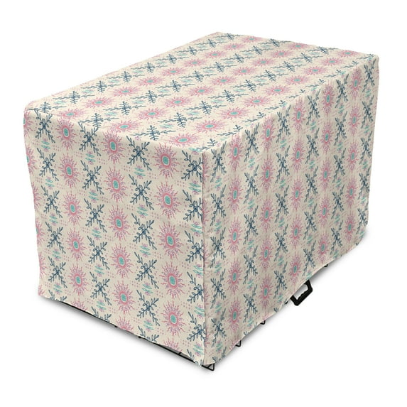 Floral Dog Crate Cover, Ornamental Mediterranean Print with Leafy Streaks Oriental and Hipster, Easy to Use Pet Kennel Cover Small Dogs Puppies Kittens, 7 Sizes, Champagne and Multicolor, by Ambesonne