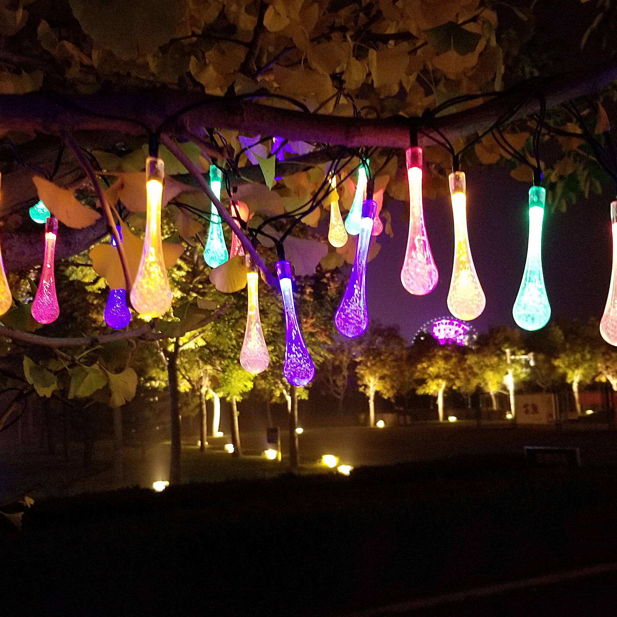 20pc Multi-Coloured Water Drop Solar Power String Lights Drip Garden Party Decor 