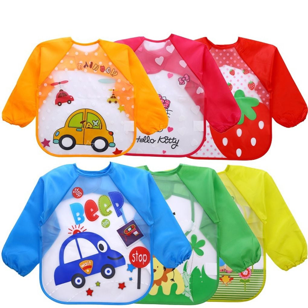 Stevlogs Lovely Baby Bibs Infant Long Sleeve Waterproof Baby Feeding bib Children Coverall Smock Children Plastic Coverall Bib Toddler Scarf