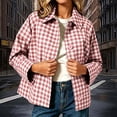 thumbnail image 2 of SETOOFF Women Gingham Plaid Cropped Jacket, Lapel Collar Long Sleeve Button Down Short Coat with Pockets Loose Fit Outerwear for Fall Spring Daily Casual Wear, 2 of 7