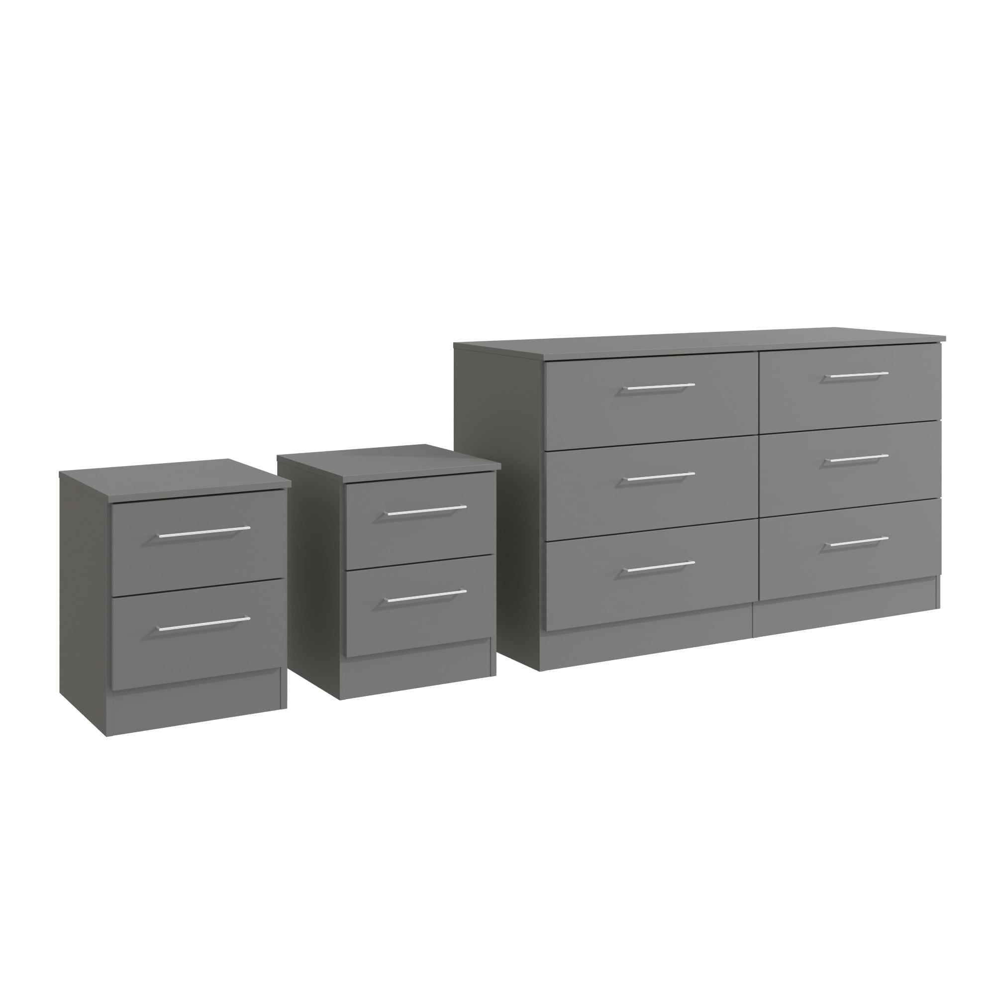 Kappesberg Foster Gray 3-Piece Bedroom Set – 6-Drawer Dresser and 2 Nightstands, 50.2"W - for Adults and Teens