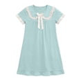 thumbnail image 5 of Afuyipoi ​Girls Solid Color Peter Pan Collar Dress (2-12 Years) Summer Short Sleeve Soft Cotton Feel Casual Dress for School & Play Green 3T, 5 of 8