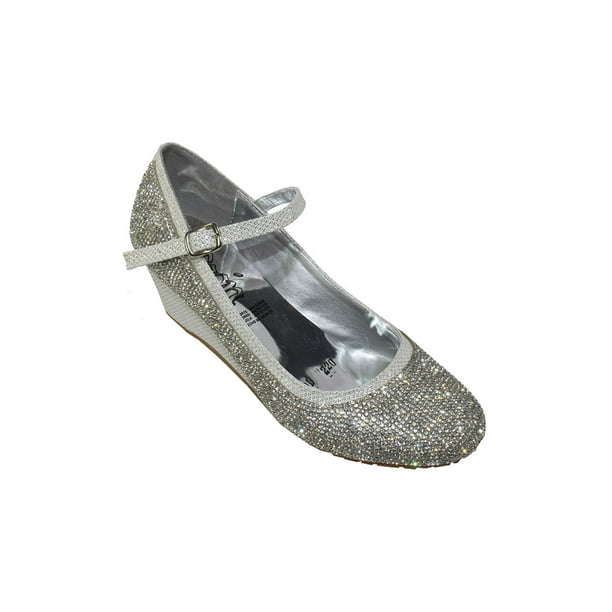 ZAPATILLAS VESTIR TACONES CUÑA LEON NIÑA JOVENCITA PIEDRAS BLANCO GRIS 331200 LEON 331200p