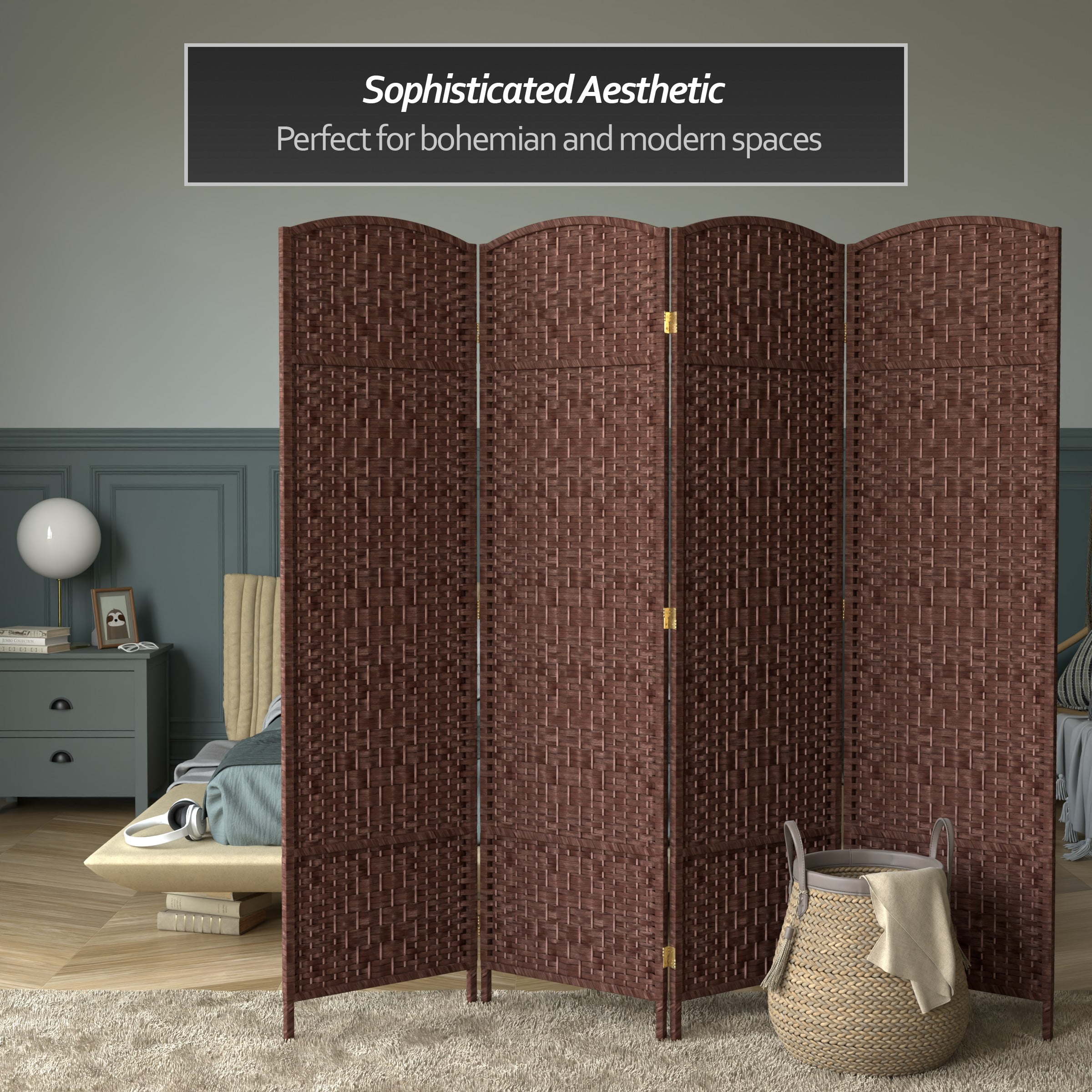 Red Lantern 6 ft. Tall Diamond Weave Fiber Room Divider - Dark Red - 4 Panel