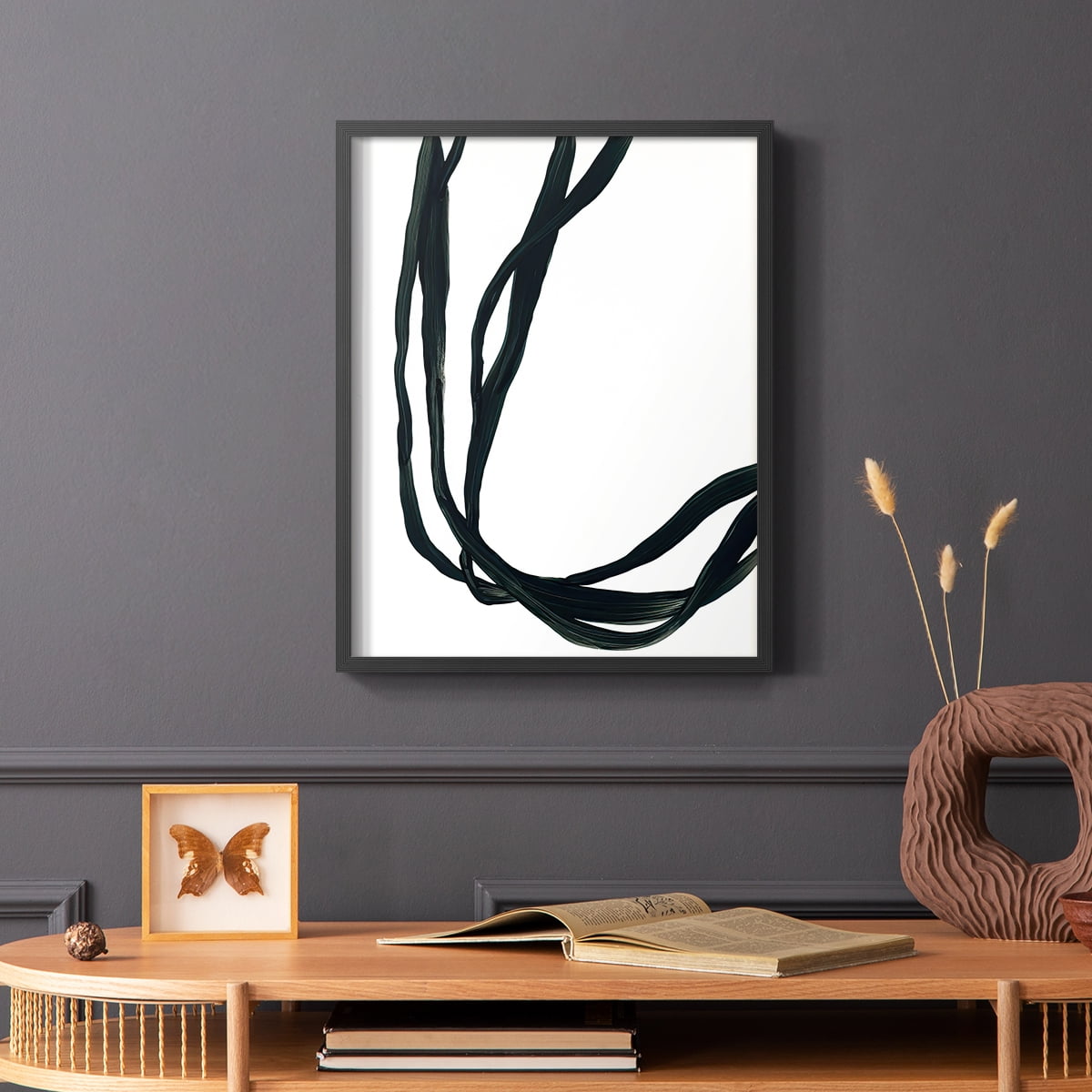 Onyx Ribbon II in Black Solid Wood 11 x 14 Framed Print