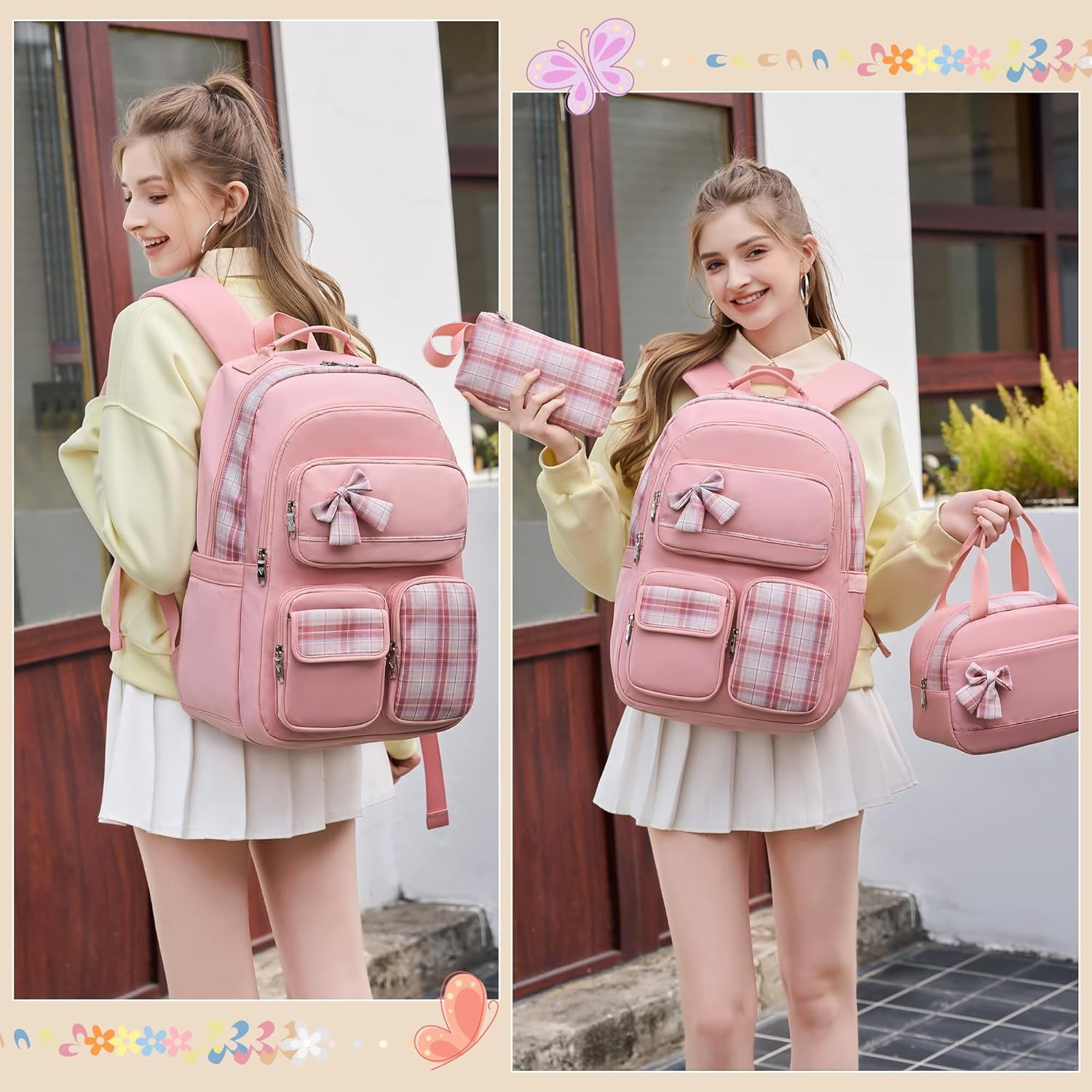 AO ALI VICTORY Backpack for Girls,School Backpacks for Teen,Cute College Bags for Women Students Large Bookbag 15.6 Inch Laptop Bag Back Pack Kids Kindergarten Elementary Casual Travel（PINK)