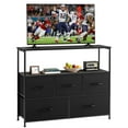 thumbnail image 5 of Atilioo 5 Drawer Dresser, Fabric Storage Chest with TV Stand, Open Shelf, Adjustable Feet, Bedroom or Living Room, Black, 5 of 11