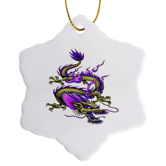 3drose, Chinese Asian-style Yellow Wise Dragon Mythical Creature, 3 inch Snowflake Porcelain Ornament