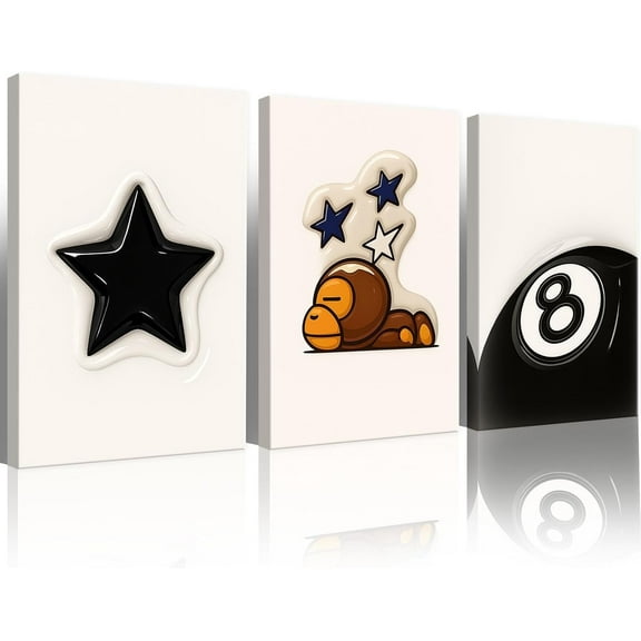 3Pc Trendy 8 Ball Canvas Wall Art Star Poster Urban Street Modern Wall Decor Print For Home Living Room Bedroom Set of 3