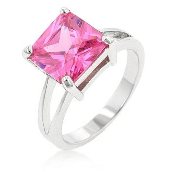 Precious Stars Silvertone Princess-Cut Pink Cubic Zirconia Ring