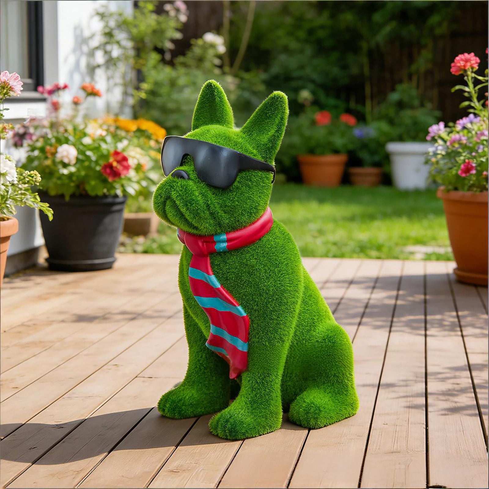 Resin Dog Garden Statue, Cute Green Decor Figurine, Ideal Gift for Outdoor Yard Art Patio Home Garden Displays