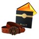 thumbnail image 1 of Cinturón de cuero Sonducket elegante con hebilla de flor y patrón de girasoles Marrón 110cm, 1 of 6