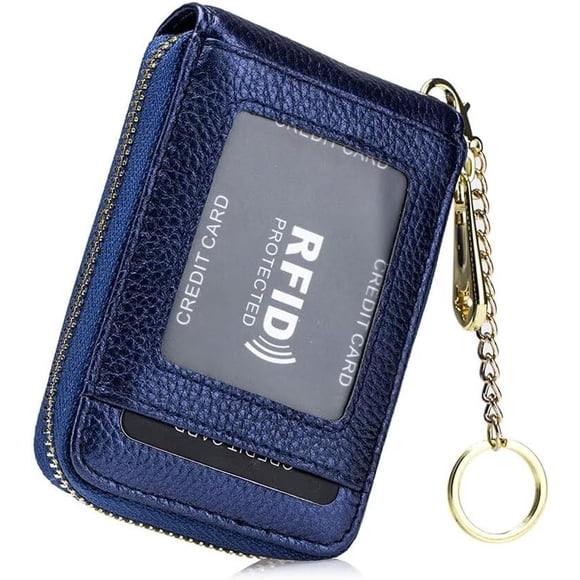 LHSHID Womens Credit Card Wallet Small RFID Blocking Wallet Soft Genuine Leather Card Holder with Keychain and ID Window