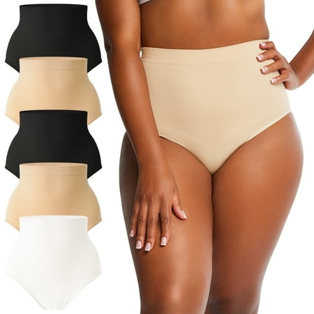 

INNERSY Shapewear for Women Slight Control Body Shaper High Waist Nylon Briefs Postpartum Underwear 5 Pack (XL Black/Beige/White)