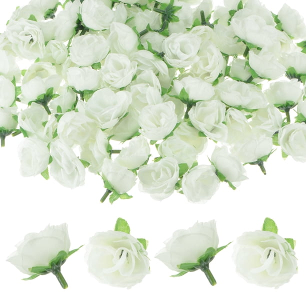 Uxcell 50 Paquete Cabezas de Rosas Artificiales 1.2'' Pequeñas Cabezas de Rosa de Seda Falsa para Decoraciones de Ramo de Boda Fiesta Color Crema