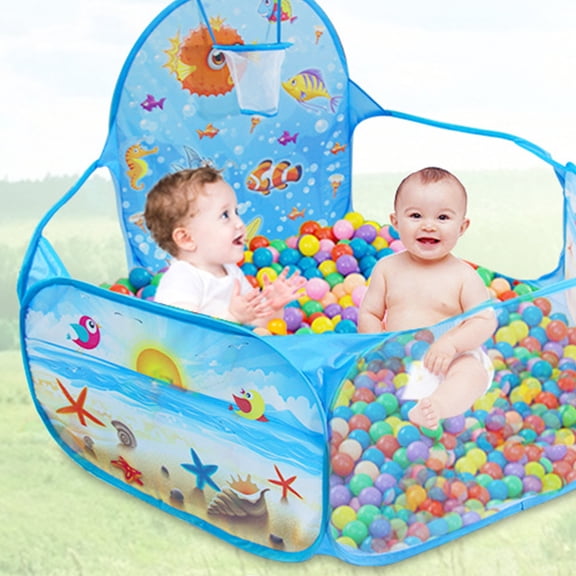 WEAVILUX Foldable Kids Playpen with Basketball Hoop, Polyester Cloth Beach Pit, 1 Pack Indoor Outdoor Activity Toy
