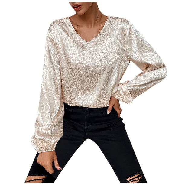 Camisas Para Mujer Tallas Grandes Casual Suelto Color Sólido Manga Larga Cuello en V Tops Camiseta Odeerbi ODB129973