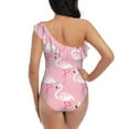 thumbnail image 5 of Sikiie Pink Flamingo Print Women One Piece Swimsuits Tummy Control One Shoulder Bathing Suits Ruffle Swimwear, From S to XXL-XX-Large, 5 of 6