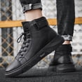 thumbnail image 3 of Botas altas informales de cuero negro, botines con plataforma para hombre, impermeables, antideslizantes y cálidas., 3 of 5