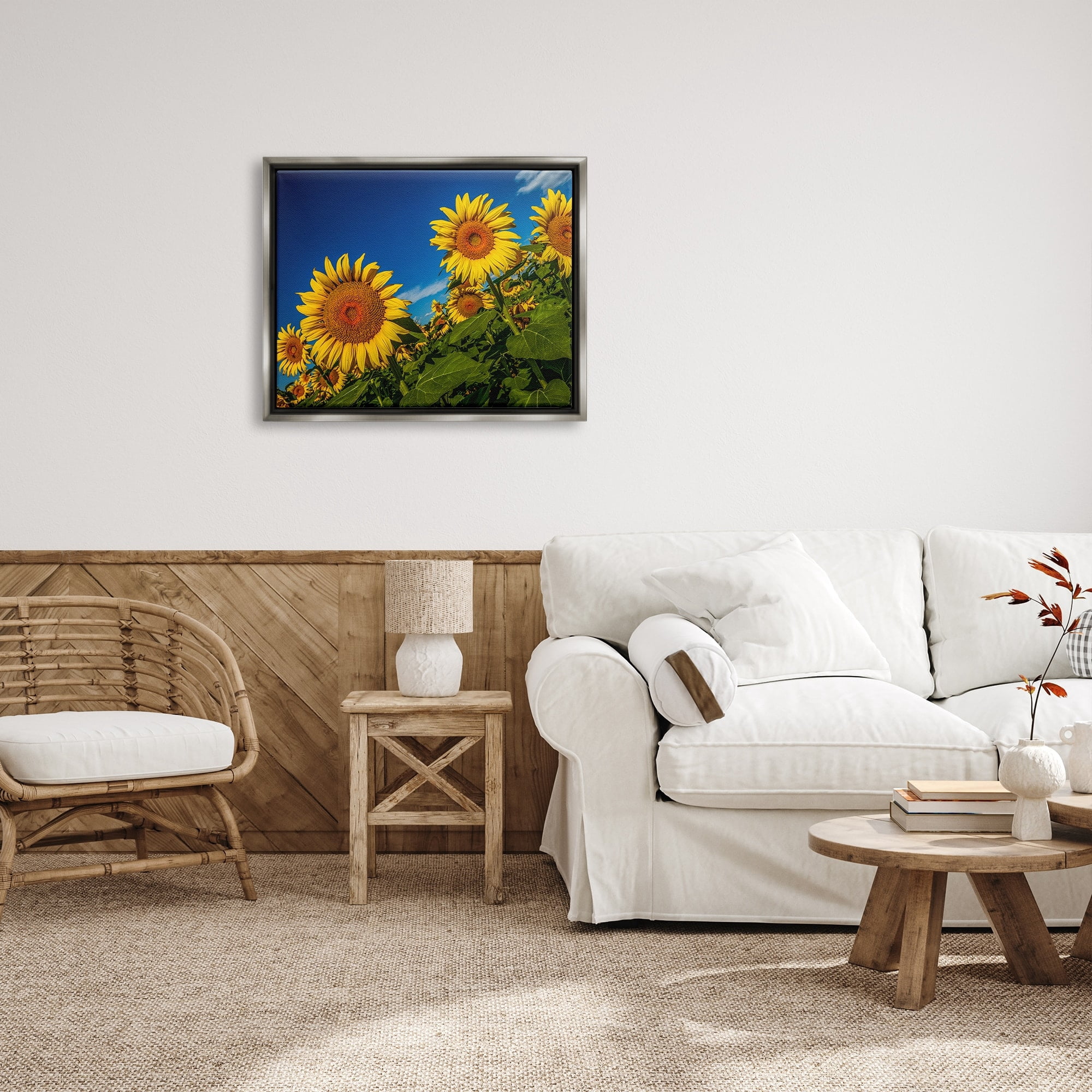 Stupell Industries Gorgeous Sunflower Field Summery Blue Clouds Sky Photograph Luster Gray Floating Framed Canvas Print Wall Art, Design by Steve Smith