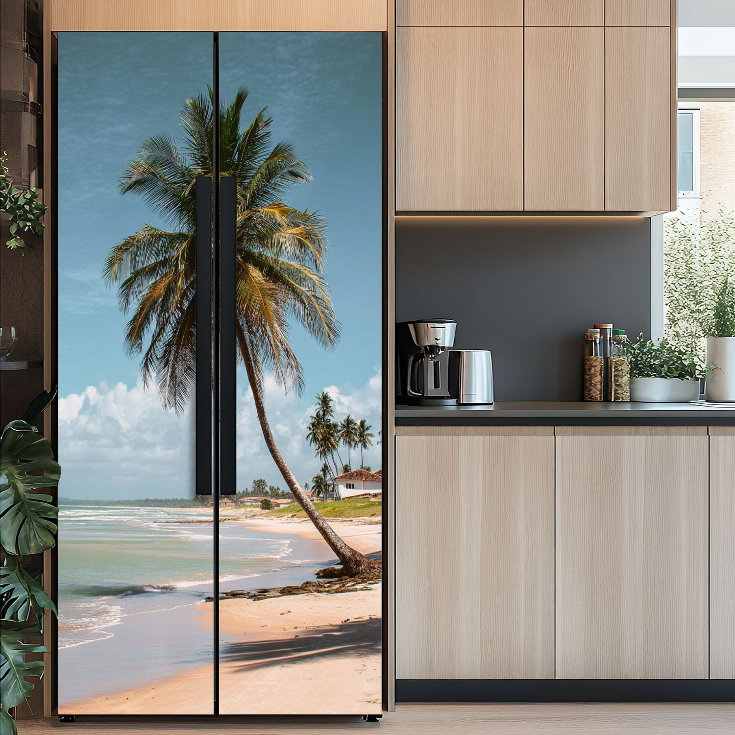 Self Adhesive Vinyl Refrigerator Wrap Set Tropical beach Door Mural Removable Fridge Sticker Peel and Stick&nbsp;Full Door Cover Decal Kitchen Bar Decor