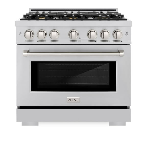ZLINE 36 in. 5.2 cu. ft. Gas Range with Convection Gas Oven in Stainless Steel with 6 Brass Burners (HGR-BR-36)