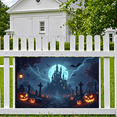 thumbnail image 2 of Gothic Design Halloween Banner Spooky Castle Jack O Lantern Decorative Spooky Scene Pumpkin for Halloween Party Yard Decor, 2 of 9