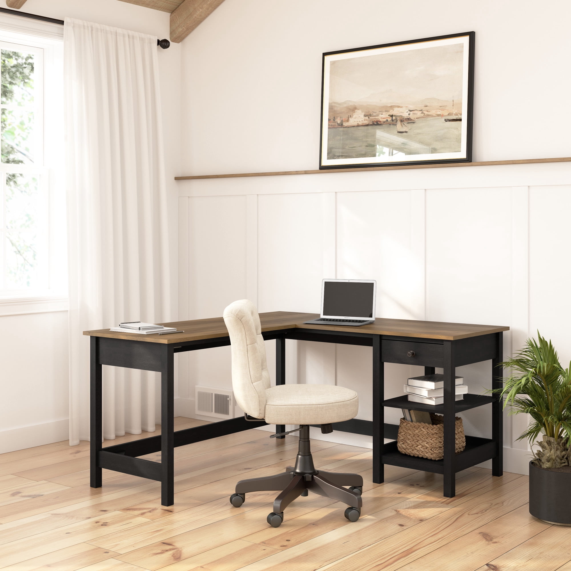 Mayfield 60W L Shaped Computer Desk in Vintage Black and Reclaimed Pine