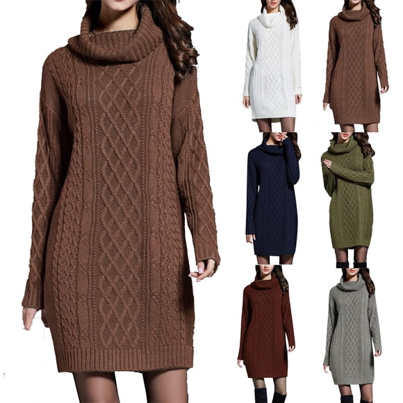 Meichang Womens Turtleneck Oversized Sweater Dress Chunky Long Sleeve Cable Knit Sweater Dresses Casual Fall Loose Short Pullover Sweater Dress