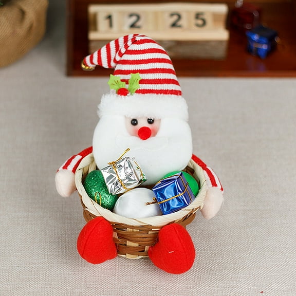 kcavykas Christmas Snowman & Santa Candy Basket - Unique Bamboo Gift for Elderly & Kids - Ideal for Sweets & Small Gifts - Perfect for Holiday Decoration - Red - 1 Basket Included