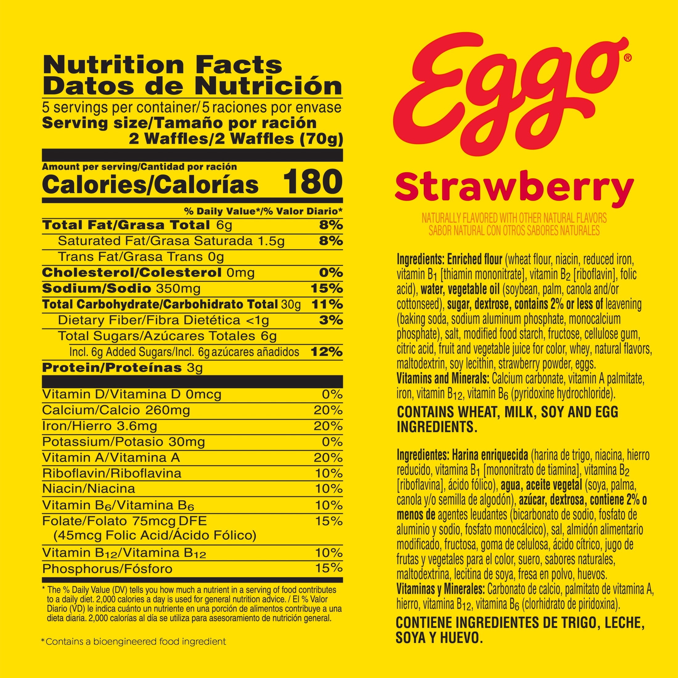 Eggo Strawberry Waffles, Breakfast Food, 12.3 oz, 10 Count (Frozen), Regular