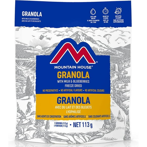 Mountain House Granola avec Sachet de Lait et Myrtilles Sac à Dos Lyophilisé et Nourriture de Camping Nourriture de Survie et d'Urgence Petit-Déjeuner Facile à Préparer Délicieux et Nutritif 6 Sachet