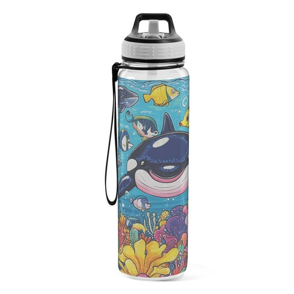 Motivational Water Bottle 32 oz with Straw, BPA Free Reusable Fitness Sport Bottle Perfect for Travel, School, Outdoors, and Gym Sharks