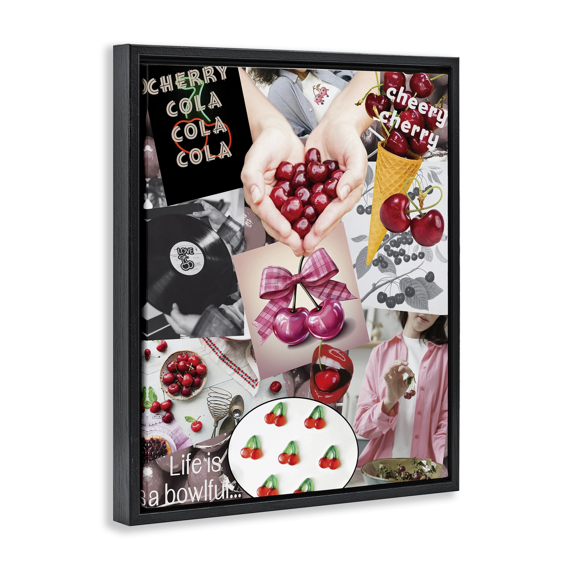 Stupell Industries Retro Cherry Mood Board Black Framed Floater Canvas Wall Art, design by Grotto Studios