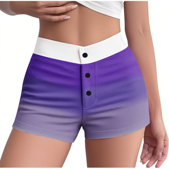 Tnhcen Summer Women's Fashion Sleep Shorts Stretchy High Waist with Gradient Colors Button Accent Lightweight Pajama Shorts S-2XL