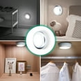 thumbnail image 3 of Pinegreen Lighting Battery-Operated Wireless LED Puck Light, Press-Activated Stick on Light for Closets, Cabinets, Counters, Utility Rooms, Pack of 6 Wood Grain, 3 of 7