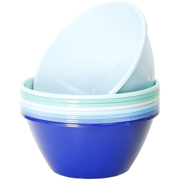 9 inch 80 Ounce Plastic Mixing and Serving Bowls, Popcorn Bowls, Salad Bowls, Chip and Dip Serving Bowls, Set of 9 (Coastal Color)