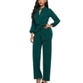thumbnail image 3 of Wide Leg, Long Sleeved, Crewneck, Pockets, Single Breasted, Dark Green, Formal Wear, Women's Size L High Waist Tied Jumpsuit Bienvenido, 3 of 6