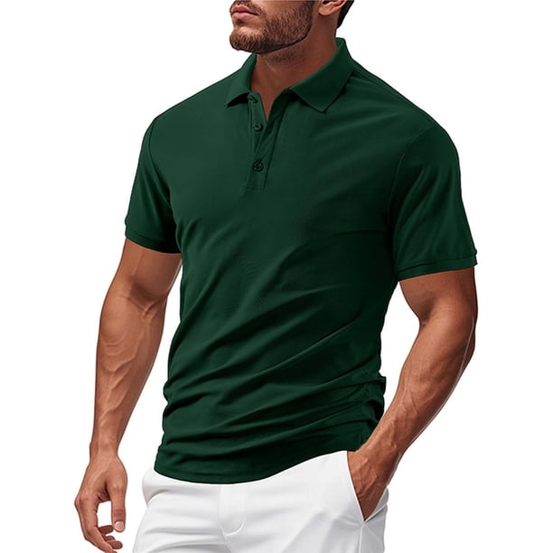 pstuiky Camisas casuales de manga corta para hombre, Blusa de cuello vuelto de manga corta con botones de color liso a la moda para hombre camisas casuales para hombre l