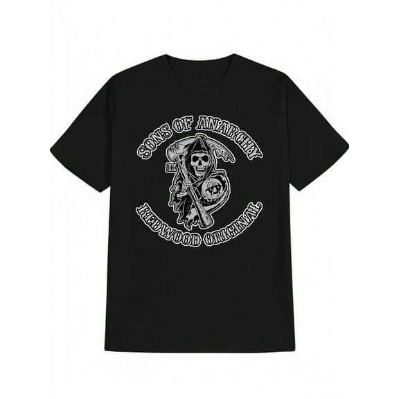 Men's Casual Crew Neck T-Shirt, 100% Cotton Knit Fabric, Regular Fit, with Sons of Anarchy Graphic Print, for Summer Tee