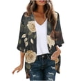 thumbnail image 3 of ThriftyPlait Women's Floral Print Cardigan Casual Fashion Boho Beach Tops Loose Fit 3/4 Sleeve Open Front Outerwear Cover Up Dailywear for Summer, 3 of 6