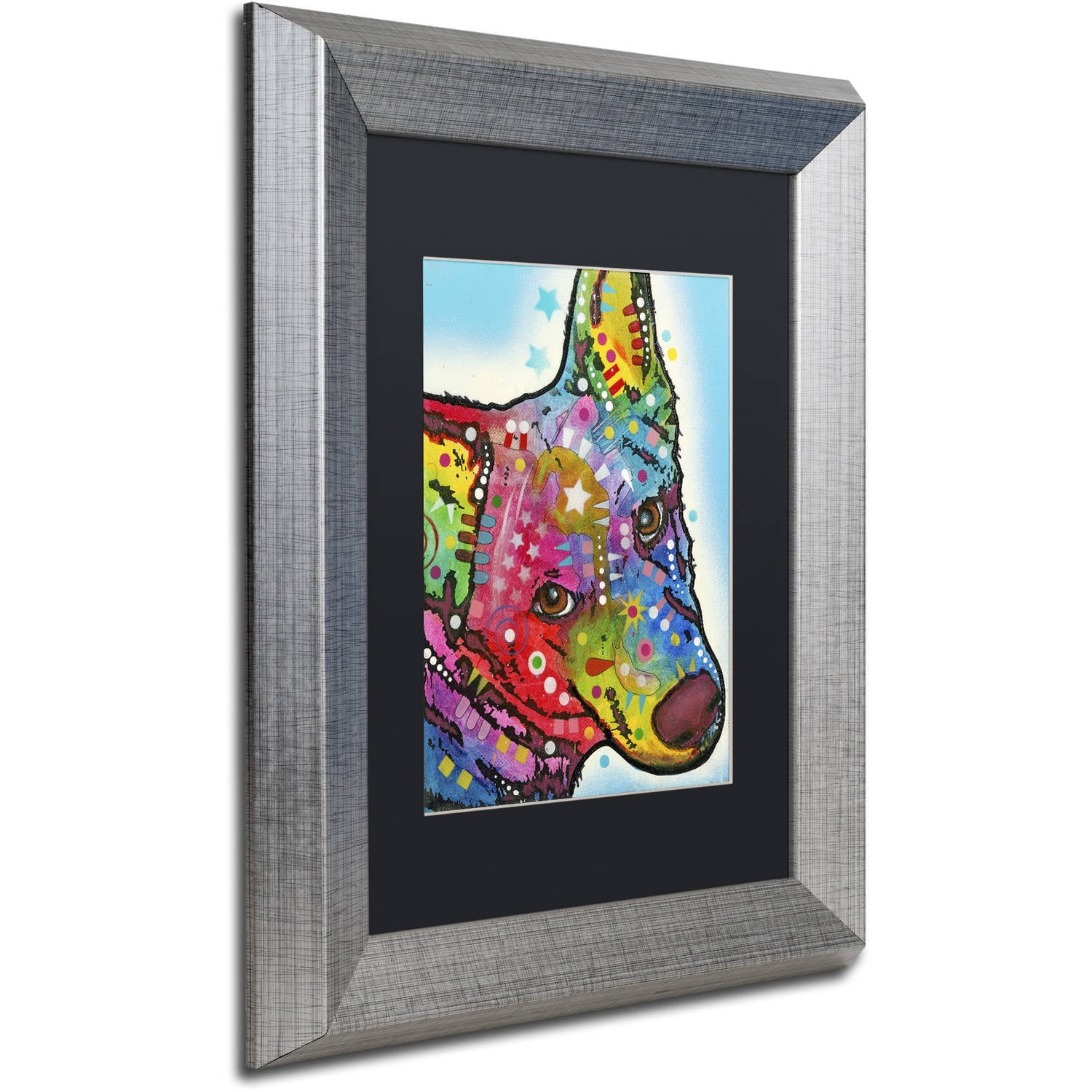 Trademark Fine Art "Aussie Sheep Dog" Canvas Art by Dean Russo, Black Matte, Silver Frame