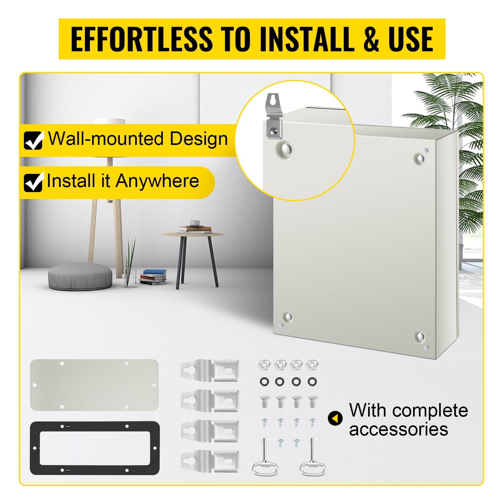 VEVOR Steel Electrical Box 20"x 16"x 6" Electrical Enclosure Box, Carbon Steel Hinged Junction Box, IP65 Weatherproof Metal Box Wall-Mounted Electronic Equipment Enclosure Box with Mounting Plate