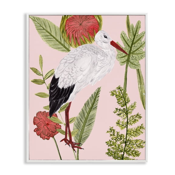 Stupell Industries Eclectic Pink Varied Botanical Bird White Framed Giclee Art, 16 x 20, by Melissa Wang