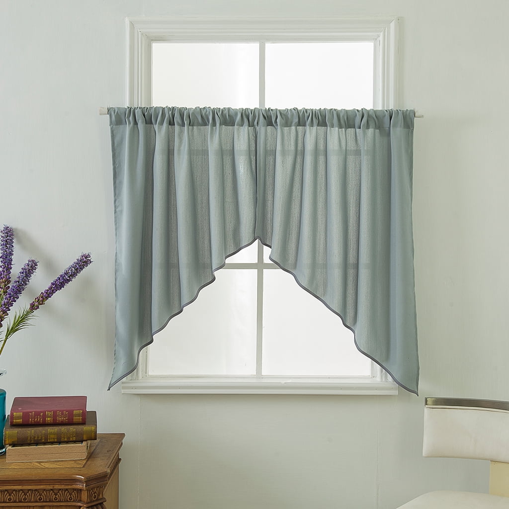 2 Panels Triangular Voile Sheer Curtain Valance Plain Tier for Small Window 