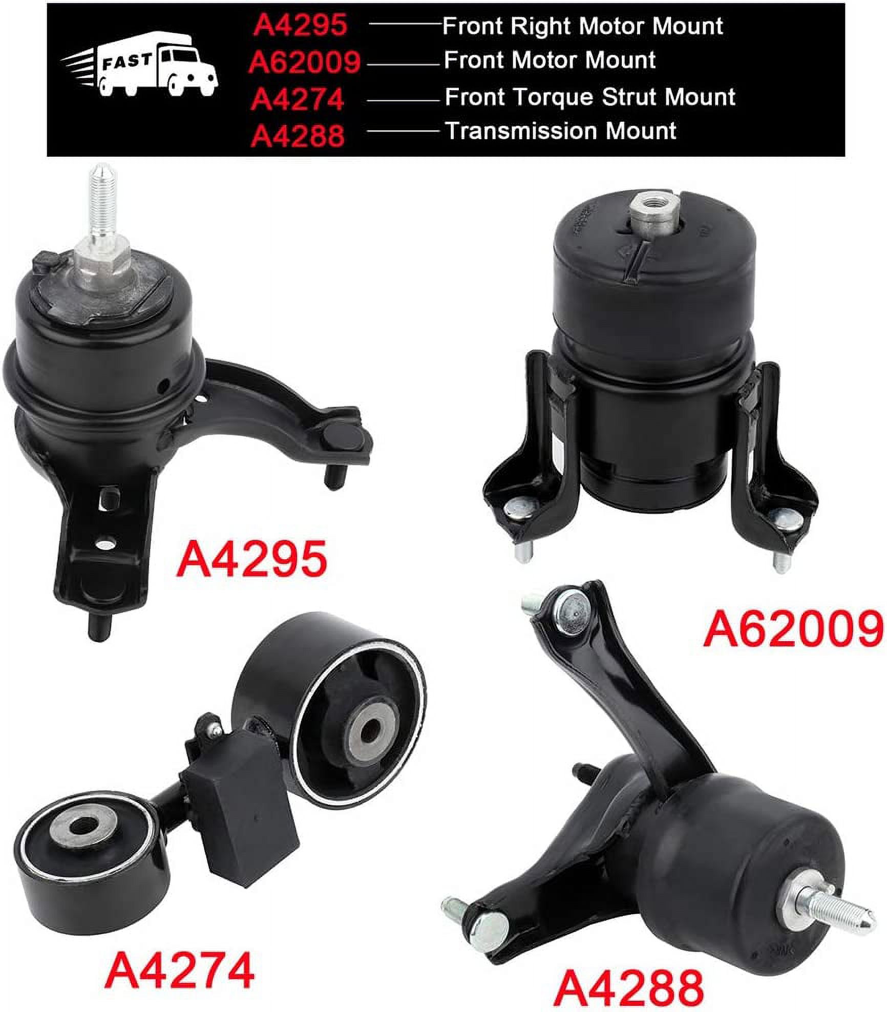SCITOO A62009 A4295 A4274 A4288 A62009 A4295 A4274 Engine Motor and Trans Mounts Set Compatible with 2007-2009 for Toyota Camry