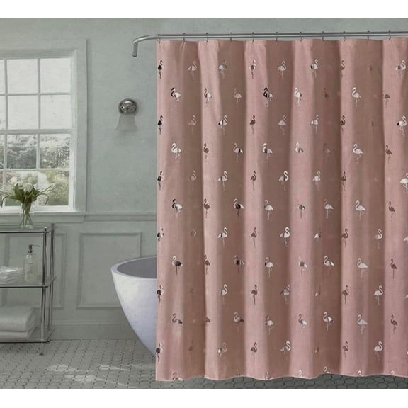 Serafina Home Flamingo Fabric Shower Curtain: Elegant Silver Metallic Foil Design (Blush)