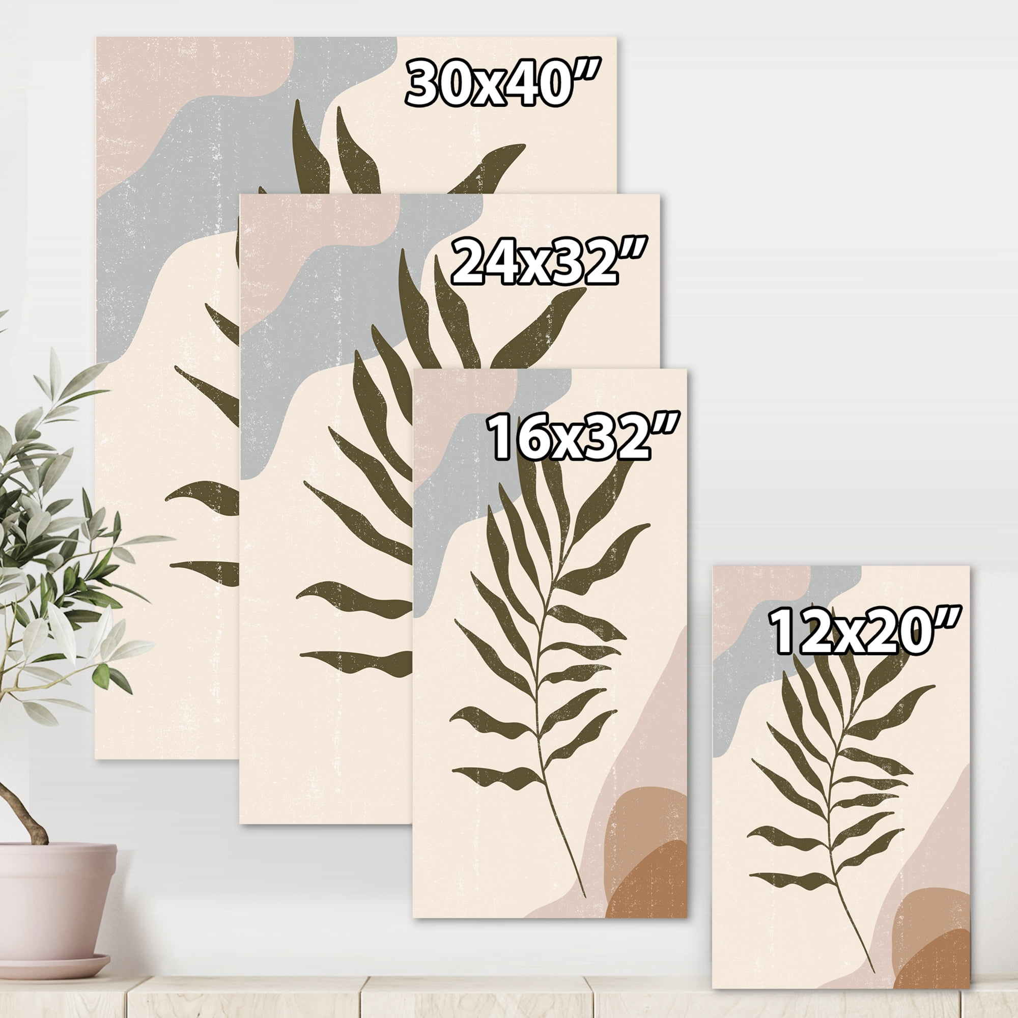Abstract Botanical Minimalist Leaf In Earth Tones I 30 in x 40 in Painting Canvas Art Print, by Designart