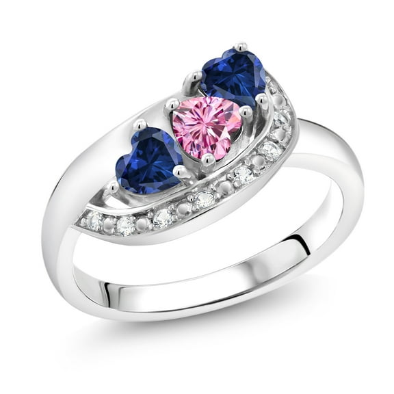 Gem Stone King 925 Sterling Silver Pink Moissanite and Blue Created Sapphire and White Created Sapphire Engagement Ring for Women (1.31 Cttw, Gemstone , Heart Shape 4MM, Size 7)