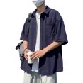thumbnail image 1 of Camisa de manga corta para hombre, camisa de verano, camisa informal con botones, cuello vuelto, Top con bolsillo bordado, azul oscuro L, 1 of 8